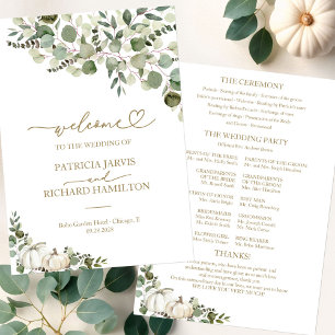 Greenery Pumpkin Fall Wedding Ceremony Program Invitation