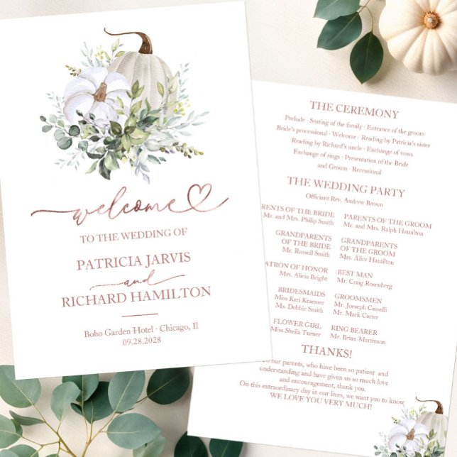 Greenery Pumpkin Fall Wedding Ceremony Program Invitation (Creator Uploaded)
