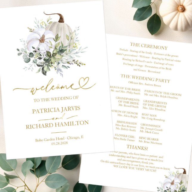 Greenery Pumpkin Fall Wedding Ceremony Program Invitation (Creator Uploaded)
