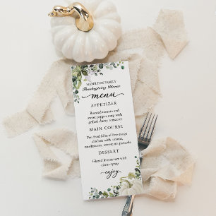 Greenery Pumpkin Thanksgiving Dinner Menu Card