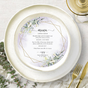 Greenery Purple Lavender Bridal Shower Circle Menu Invitation