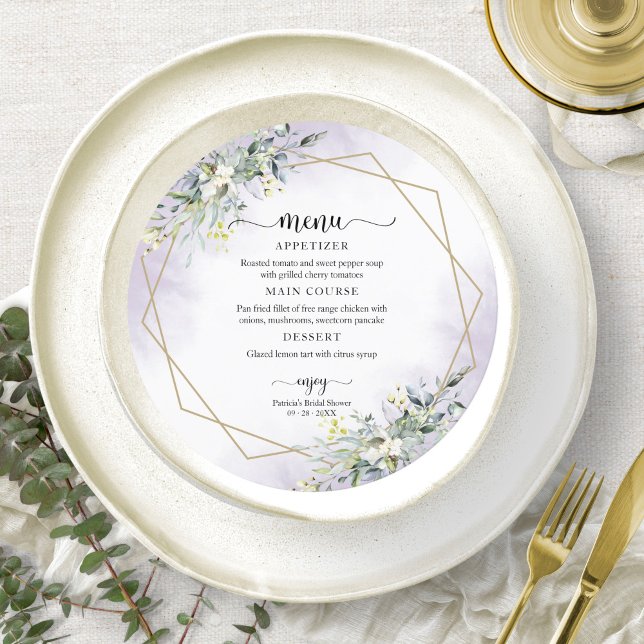 Greenery Purple Lavender Bridal Shower Circle Menu Invitation (Creator Uploaded)