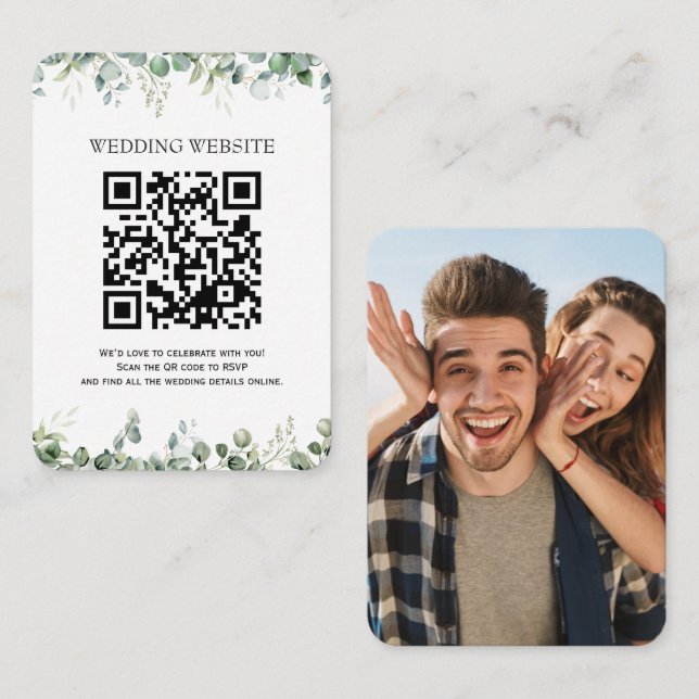 Greenery QR Code  and Photo Enclosure Invitation (Front/Back)