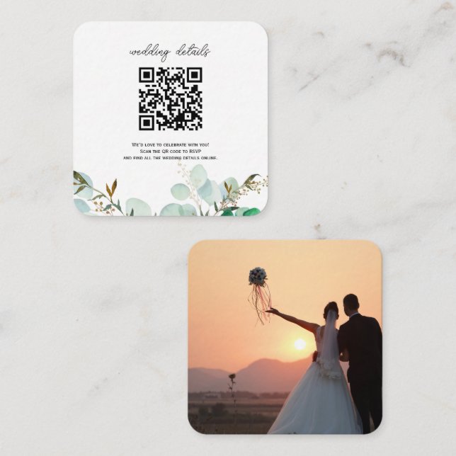 Greenery QR Code Photo RSVP Enclosure Invitation (Front/Back)
