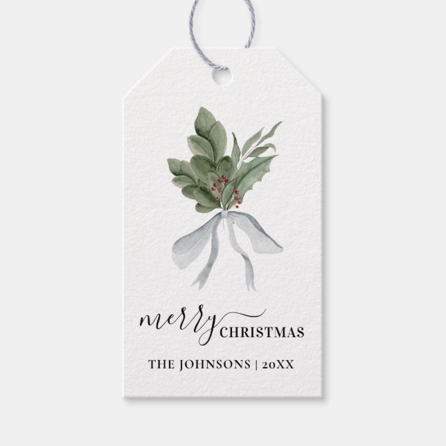 Greenery Red Berries Holiday Gift Tags (Front)