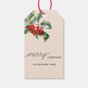 Greenery Red Berries Holiday Gift Tags