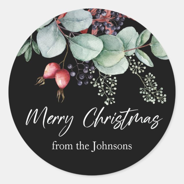 Greenery Red Green Black Christmas Sticker (Front)