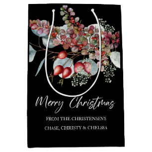 Greenery Red Green Black Merry Christmas Medium Gift Bag