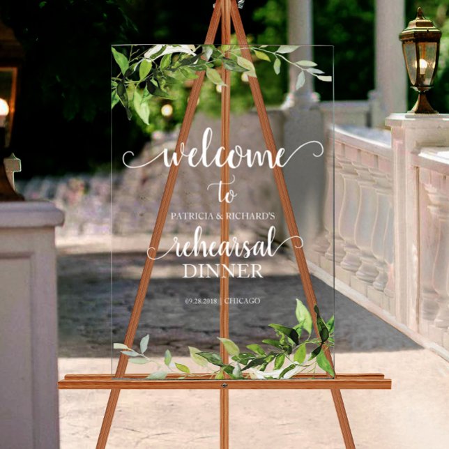 Greenery Rehearsal Dinner Welcome Acrylic Sign (Creator Uploaded)