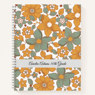 Greenery Retro Floral School Customisable Notebook