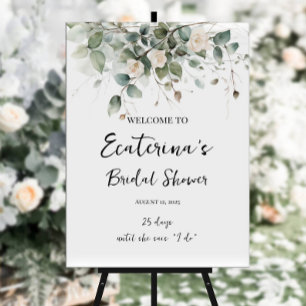 Greenery & roses bridal shower welcome sign
