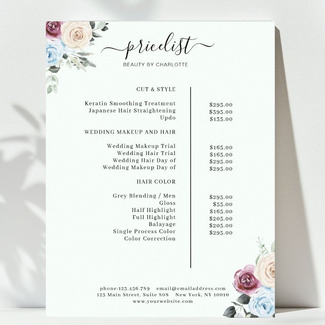 Greenery Roses Salon Price List Poster (Greenery Roses Salon Price List Poster)
