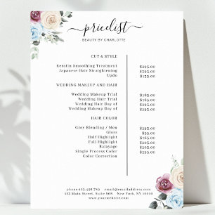 Greenery Roses Salon Price List Poster