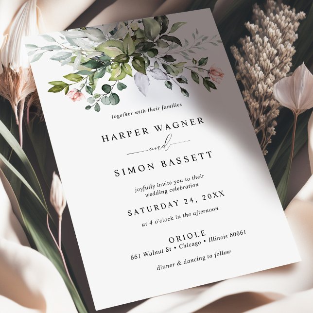 Greenery Roses Succulent Eucalyptus Wedding Invitation (Creator Uploaded)