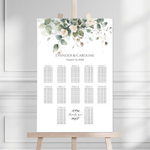Greenery & roses wedding seating chart 12 tables