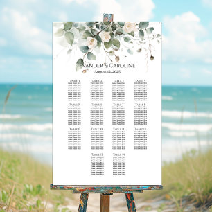 Greenery & roses wedding seating chart 14 tables