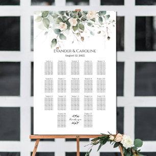 Greenery & roses wedding seating chart 17 tables