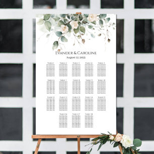 Greenery & roses wedding seating chart 18 tables