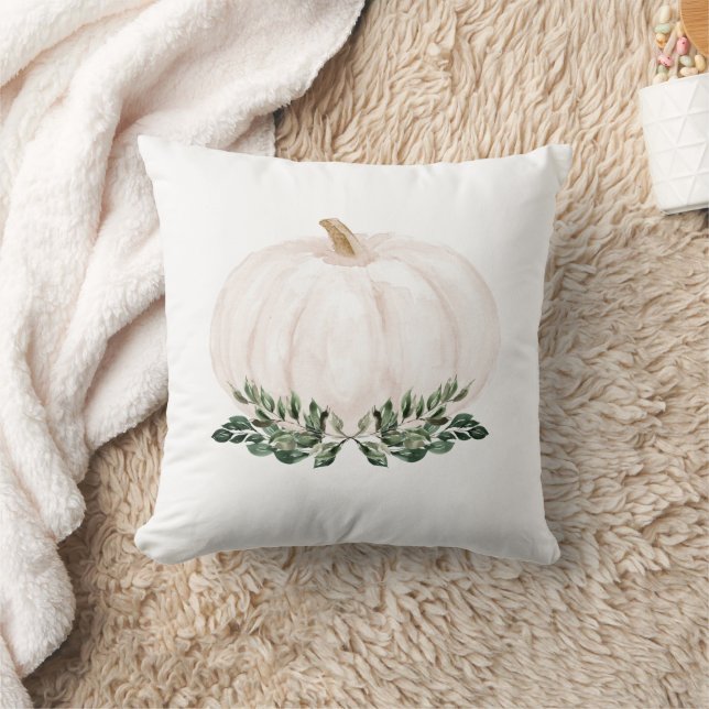 Greenery Rustic Fall Pumpkin Watercolor Cushion (Blanket)