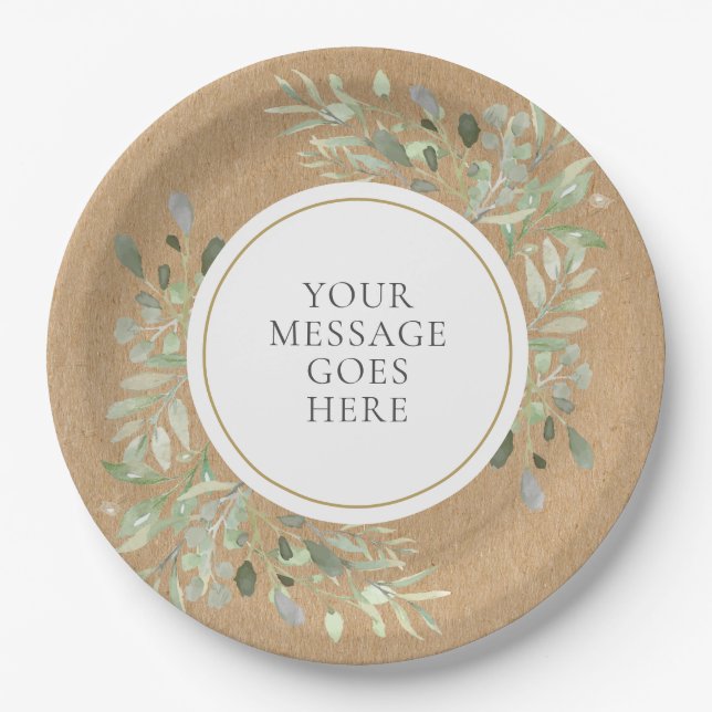 Greenery Rustic Kraft Wedding Paper Plate (Front)
