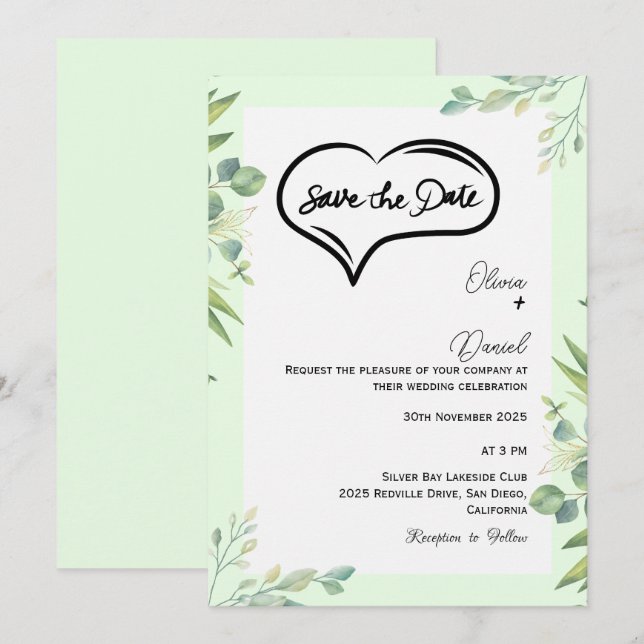 Greenery Rustic Save The Date Invitation (Front/Back)
