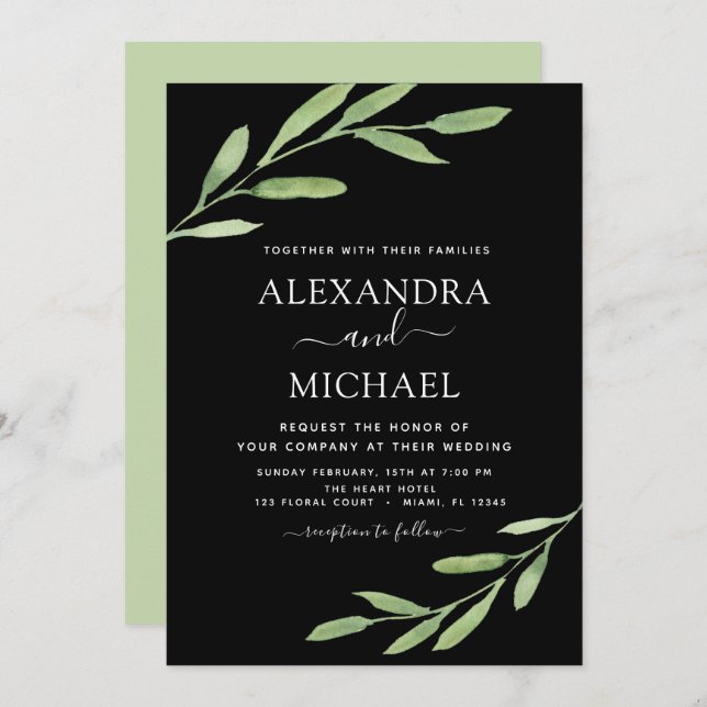 Greenery Rustic Simple Elegant Watercolor Wedding Invitation (Front/Back)