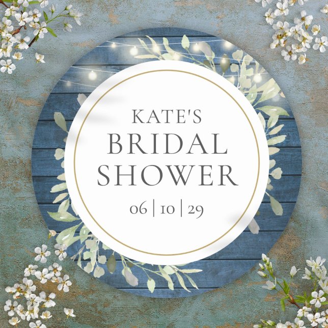  Greenery Rustic String Lights Bridal Shower Classic Round Sticker (Greenery Rustic String Lights Bridal Shower Classic Round Sticker)