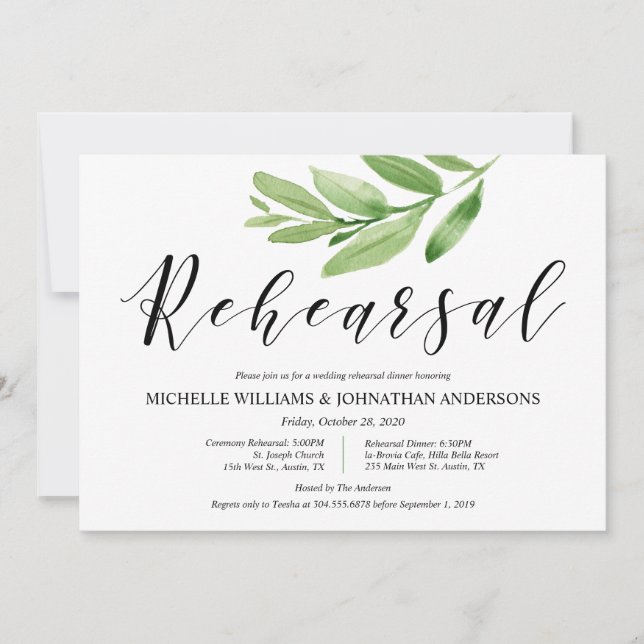 Greenery Rustic Wedding Rehearsal and Dinner Invitation (Front)