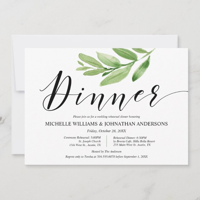 Greenery Rustic Wedding Rehearsal and Dinner Invitation (Front)