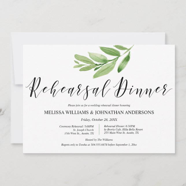 Greenery Rustic Wedding Rehearsal and Dinner Invitation (Front)