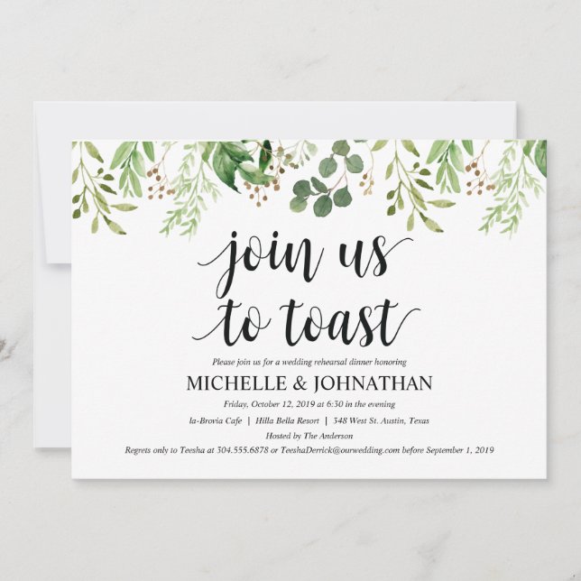 Greenery Rustic Wedding Rehearsal Dinner Invites (Front)