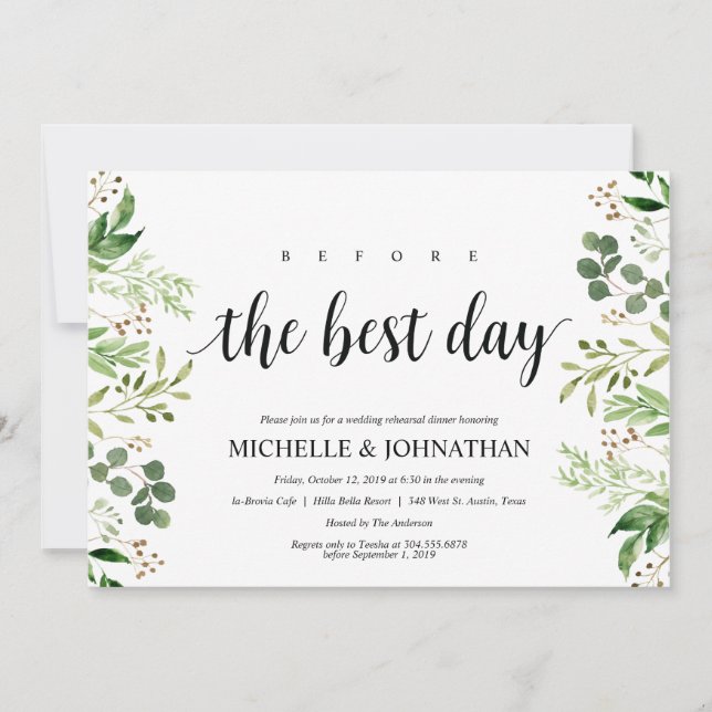 Greenery Rustic Wedding Rehearsal Dinner Invites (Front)