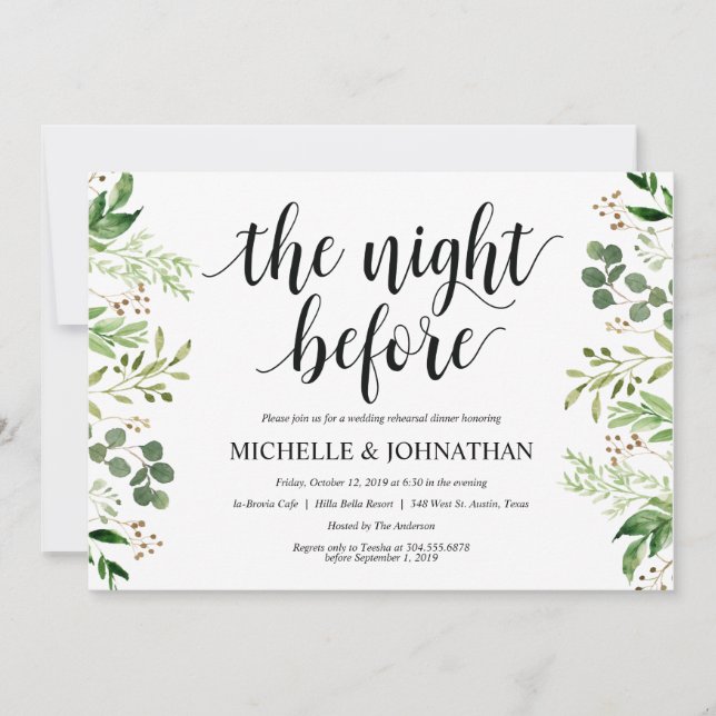 Greenery Rustic Wedding Rehearsal Dinner Invites (Front)