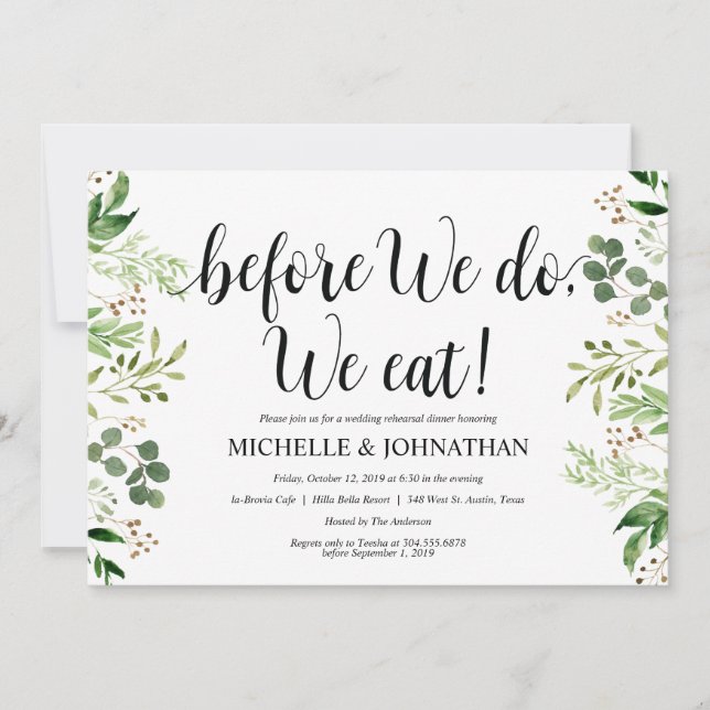 Greenery Rustic Wedding Rehearsal Dinner Invites (Front)