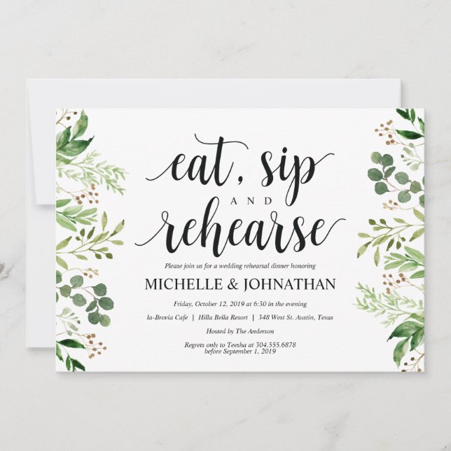 Greenery Rustic Wedding Rehearsal Dinner Invites (Front)