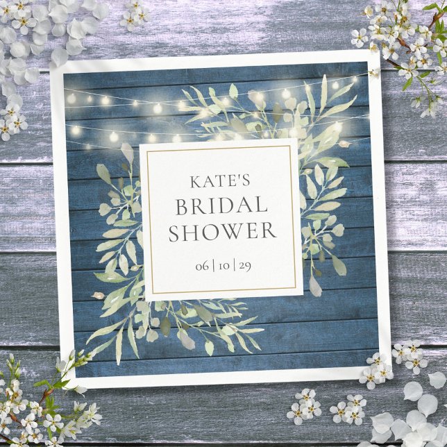 Greenery Rustic Wood String Lights Bridal Shower Napkin (Greenery Rustic Wood String Lights Bridal Shower Napkins)