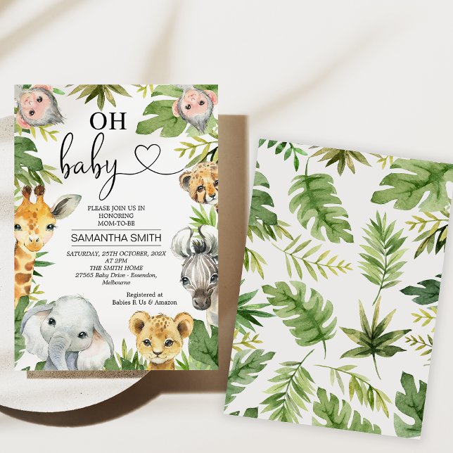 Greenery Safari Animals Baby Shower  Invitation (Safari Baby Shower Invitations, Safari Theme, Gender Neutral Safari Animals Baby Shower, Jungle)