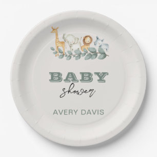 Greenery Safari Baby Shower 9" Round Paper Plates