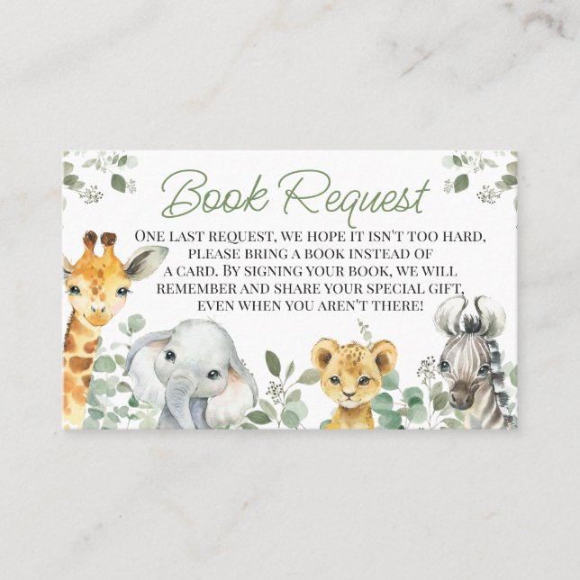 Greenery Safari Baby Shower Book Request Insert (Front)