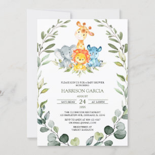 Greenery Safari Jungle Animals Baby Shower Invitation