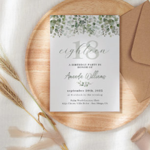 Greenery Sage Green 18th Birthday Invitation