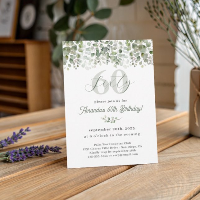 Greenery Sage Green 60th Birthday Invitation (Creator Uploaded)