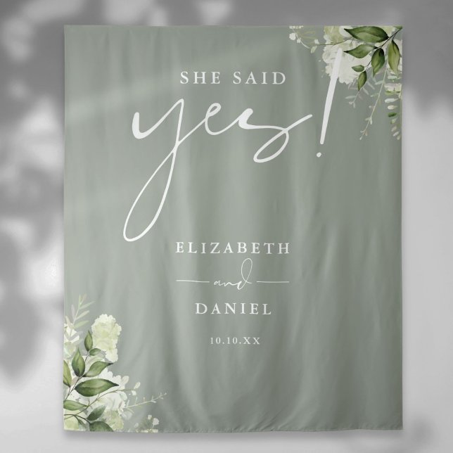 Greenery Sage Green Engagement Party Backdrop Tapestry (Greenery Sage Green Engagement Party Backdrop)
