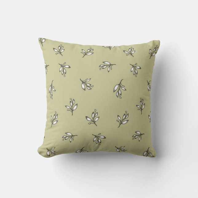 Greenery sage green rustic floral  cushion (Front)