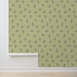 Greenery sage green rustic floral wallpaper