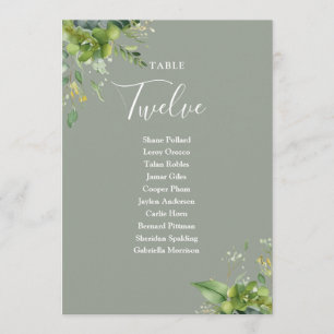 Greenery Sage Green Seating Plan Table Number