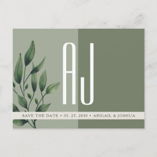 Greenery Sage Green Wedding Save The Date Announcement Postcard