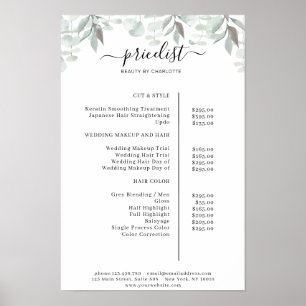 Greenery Salon Price List Poster