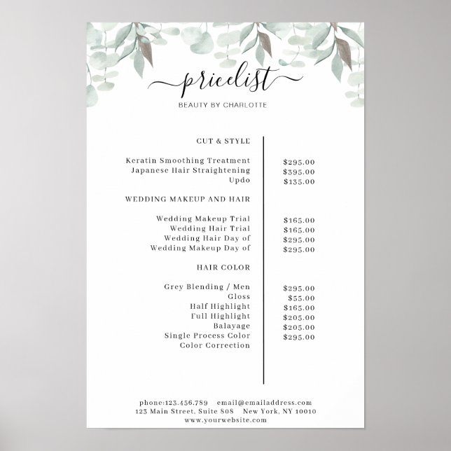 Greenery Salon Price List Poster (Front)