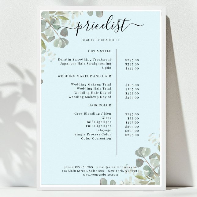 Greenery Salon Price List Poster (Greenery Salon Price List Poster)